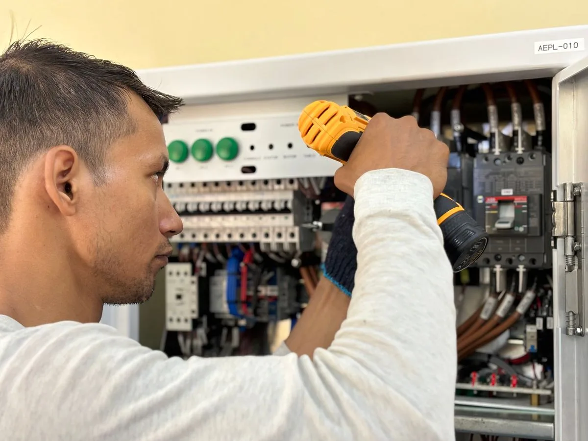 Electrical panel being serviced